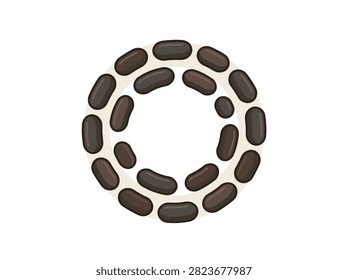 Circular Illustration of Dark Brown Oval Beans or Jelly Bean Snacks on White