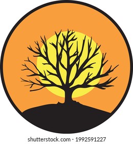 circular illustration depicting deciduous trees