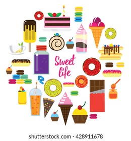 Circular illustration with flat sweets.