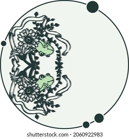 Zirkuläre Illustration von Fröschen und Pflanzen