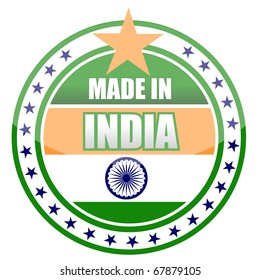 Circular illustration made in india stamp isolated over a white background.