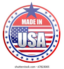 Circular illustration made in USA stamp isolated over a white background.