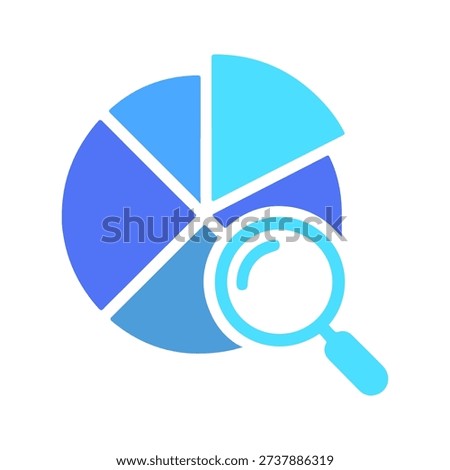 A circular info graphic divided into segments, overlaid with a magnifying glass, symbolizing data analysis and research.
