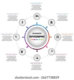 Circular infographic with 10 segmented options radiating from a central hub. Color-coded sections with icons, perfect for strategic, educational, or business presentations