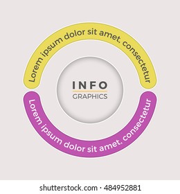 Circular infographic with 2 steps, parts, sections.