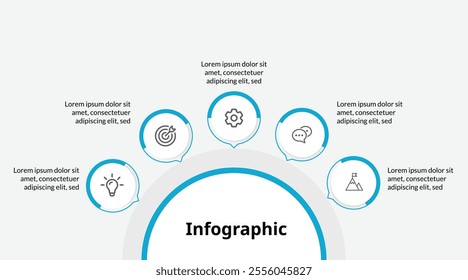 Circular Infographic with 5 Steps, Modern and Stylish Design for Process Representation in Business and Marketing.