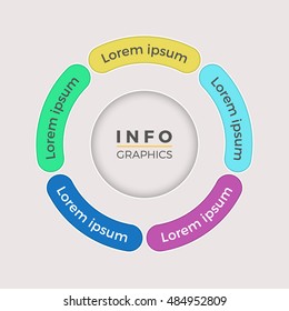 Circular infographic with 5 steps, parts, sections.