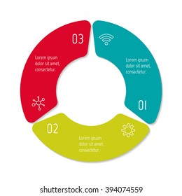 Circular infographic banner with 3 options. Number banner template for diagram, presentation or chart. Progress steps for tutorial. Business concept sequence banner.