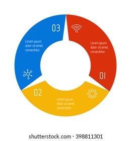 Circular infographic banner with 3 options. Number banner template for diagram, presentation or chart. Progress steps for tutorial. Business concept sequence banner.