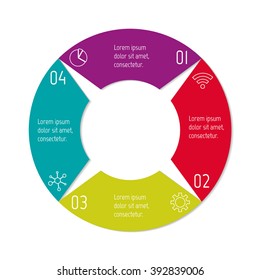 Circular infographic banner with 4 options. Number banner template for diagram, presentation or chart. Progress steps for tutorial. Business concept sequence banner.