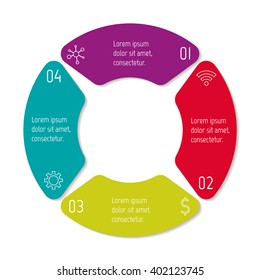 Circular infographic banner with 4 options. Number banner template for diagram, presentation or chart. Progress steps for tutorial. Business concept sequence banner.