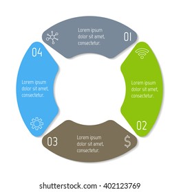 Circular infographic banner with 4 options. Number banner template for diagram, presentation or chart. Progress steps for tutorial. Business concept sequence banner.