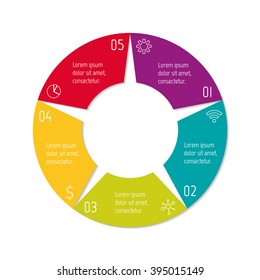 Circular infographic banner with 5 options. Number banner template for diagram, presentation or chart. Progress steps for tutorial. Business concept sequence banner.