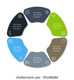 Circular infographic banner with 6 options. Number banner template for diagram, presentation or chart. Progress steps for tutorial. Business concept sequence banner.