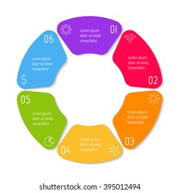 Circular infographic banner with 6 options. Number banner template for diagram, presentation or chart. Progress steps for tutorial. Business concept sequence banner.