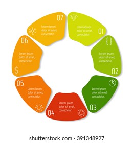 Circular infographic banner with 7 options. Number banner template for diagram, presentation or chart. Progress steps for tutorial. Business concept sequence banner.