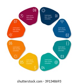 Circular infographic banner with 8 options. Number banner template for diagram, presentation or chart. Progress steps for tutorial. Business concept sequence banner.