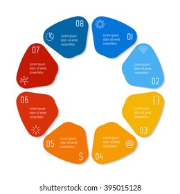 Circular infographic banner with 8 options. Number banner template for diagram, presentation or chart. Progress steps for tutorial. Business concept sequence banner.