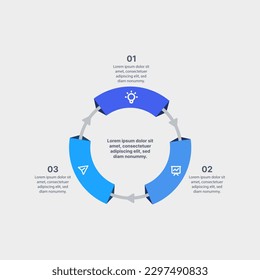 Circular infographic blue color scheme for three segment visualization