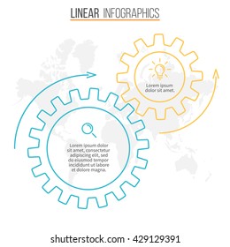 Circular infographic. Chart, diagram, graph with 2 gears. Linear vector template.