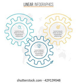 Circular infographic. Chart, diagram, graph with 3 gears. Linear vector template.