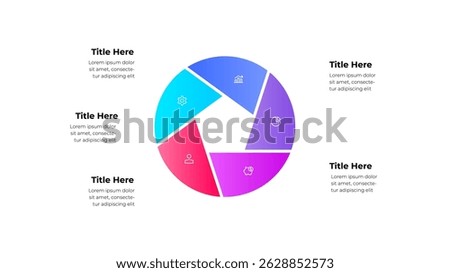 Circular infographic chart divided into five sections, each with icons and explanations, representing different categories or concepts for professional presentations or visualized data communication