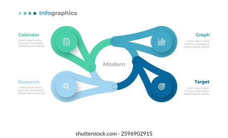 Circular infographic design with 4 sections. Business template design with marketing icons. Idea for annual report, presentation layout or info chart.