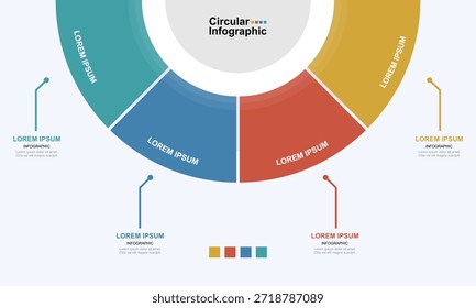 Diseño de Infografía Circular con 4 Etapas Semicírculo, Coloridos Elementos de Gráficos y Visualización de Datos Empresariales