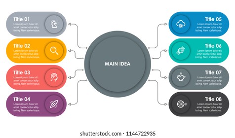 Circular Infographic design with icons and 8 options or steps. Infographics for business concept. Can be used for presentations banner, workflow layout, process diagram, flow chart, info graph