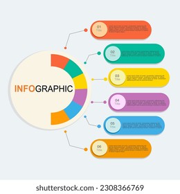 Circular infographic design for six option data steps, process diagram for presentation, workflow layout, banner, flow chart , info graph, abstract elements illustration vector for business template.