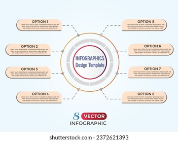 Circular Infographic design template with 8 options or options. Business concept. Can be used for presentations, workflow layout, process diagram, banner, flow chart, info graph.