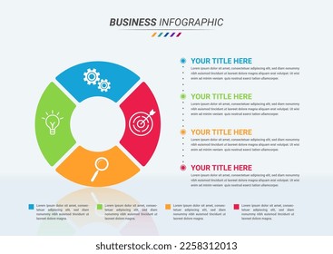 Circular Infographic Design Template and Business Icon with Four Options or Steps. Circle Infographic with 4 Options for Presentations, Finance Reports, Web Design, and Yearly Reports.