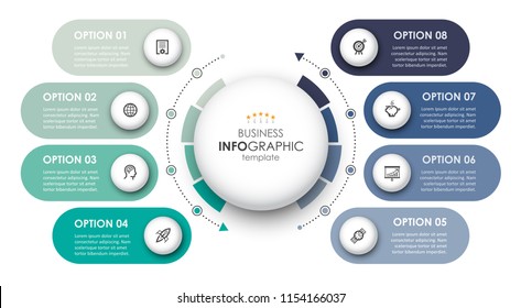 Circular Infographic design template with icons and 8 options or steps. Business concept.  Can be used for process diagram, presentations, workflow layout, banner, flow chart, info graph. - Shutterstock ID 1154166037