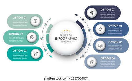 Circular Infographic design template with icons and 7 options or steps. Business concept.  Can be used for process diagram, presentations, workflow layout, banner, flow chart, info graph.