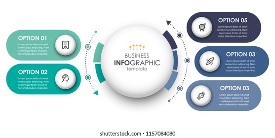 Circular Infographic design template with icons and 5 options or steps. Business concept.  Can be used for process diagram, presentations, workflow layout, banner, flow chart, info graph.