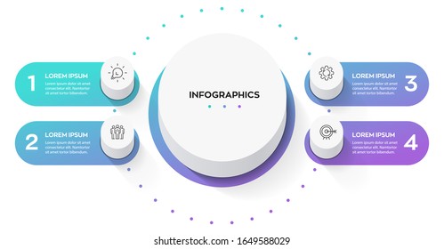 Plantilla de diseño Infográfico Circular con iconos y 4 opciones o pasos. Concepto de negocio.  Se puede utilizar para diagrama de procesos, presentaciones, diseño de flujo de trabajo, banner, diagrama de flujo, gráfico de información.