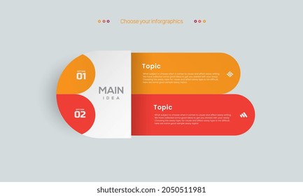 Circular Infographic design template with icons and 2 options or steps. Business concept. Can be used for process diagram, presentations, workflow layout, banner, flow chart, Yellow and red.eps
