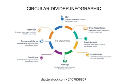 Circular Infografische Design-Vorlage mit Symbolen und 8 Optionen oder Schritten. Geschäftskonzept. Kann für Prozessdiagramm, Präsentationen, Workflow-Layout, Banner, Flussdiagramm, Infografik verwendet werden.
