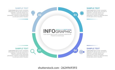 Kreisförmiges Infografik-Diagramm mit vier Schritten und Symbolen