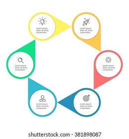 Circular infographic element with arrows. Business chart, graph, diagram with 6 steps, options, parts, processes. Vector template for presentation.