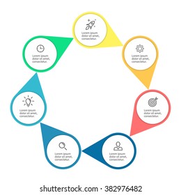 Circular infographic element with arrows. Business chart, graph, diagram with 7 steps, options, parts, processes. Vector template for presentation.