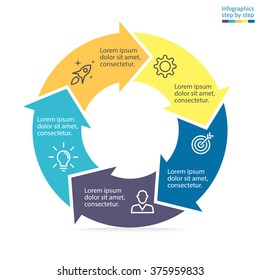 Circular infographic element. Business chart, graph, diagram with 5 steps, options, parts, processes with arrows. Vector template for presentation.