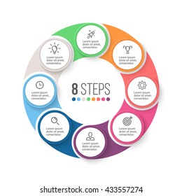 Circular infographic element. Chart, graph, diagram with 8 steps, options, parts. Vector business template.
