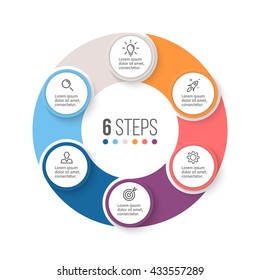 Circular infographic element. Chart, graph, diagram with 6 steps, options, parts. Vector business template.
