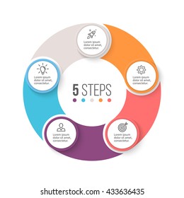Circular infographic element. Chart, graph, diagram with 5 steps, options, parts. Vector business template.
