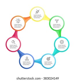 Circular infographic element. Sequence of elements. Business chart, graph, diagram with 7 steps, options, parts, processes. Vector template for presentation.