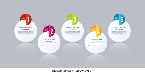 Elementos infográficos circulares. Cinco etapas ou opções com espaço para texto