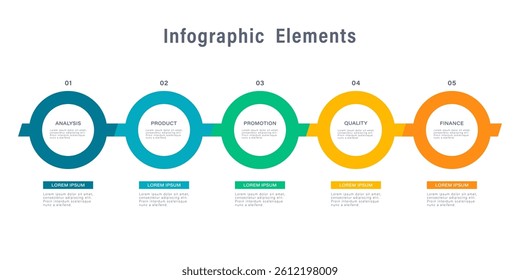Circular infographic elements with space for your data. Five steps or options
