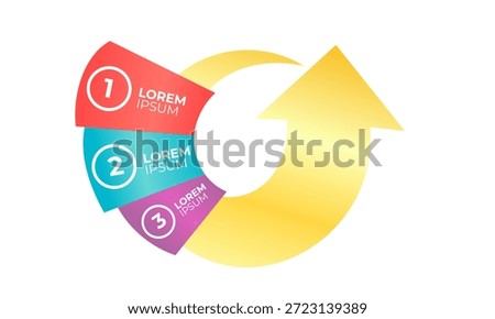 Circular infographic featuring a gold arrow and three colorful steps, perfect for presentations, business workflows, learning modules, planning visuals, and creative templates.