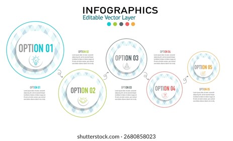 A circular infographic with five options, icons, and text. Ideal for business presentations, marketing, and reports.
